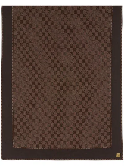 Balmain Monogram Wool Scarf In Brown
