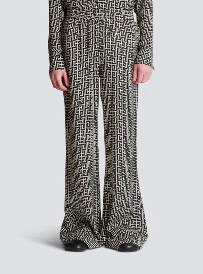 Balmain Monogrammed Flowing Trousers In Gray