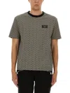 Balmain Grey T-shirt With Logo Applied On The Chest And All-over Labyrinth Motif In Cotton Man In Brown