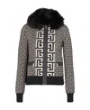 Balmain Fur Collar Monogram Knit Bomber Jacket In Black