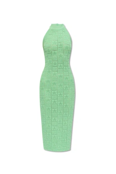 Balmain Monogrammed Knit Midi Dress In Green
