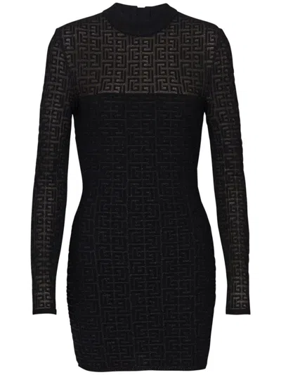Balmain Monogrammed Knitted Dress Pb Labyrinth In Black