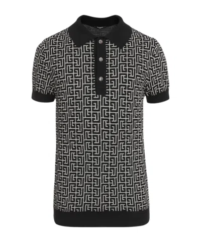 BALMAIN BALMAIN MONOGRAMMED KNITTED POLO SHIRT