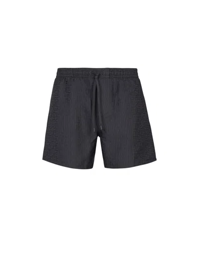 Balmain Monogrammed Swim Shorts In Black