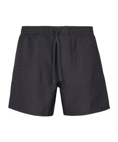 Balmain Monogrammed Swim Shorts In Black
