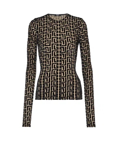 Balmain Monogrammed Velvet Top In Black