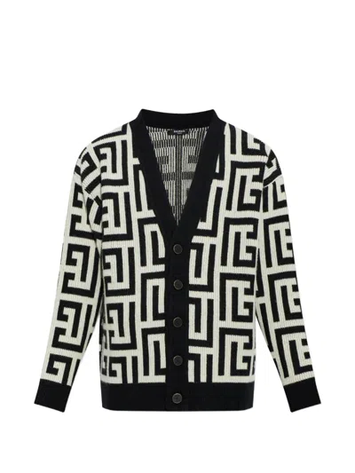 BALMAIN MONOGRAM-PATTERN CARDIGAN