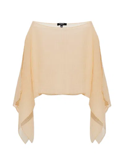 Balmain Monogram-pattern Cropped Poncho In Neutral