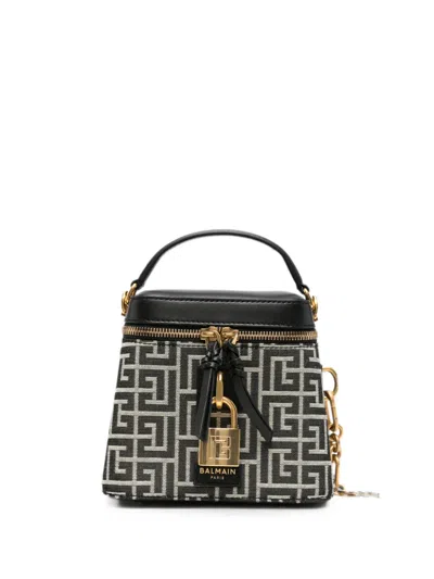 Balmain Monogram-pattern Padlock Mini Bag In Black
