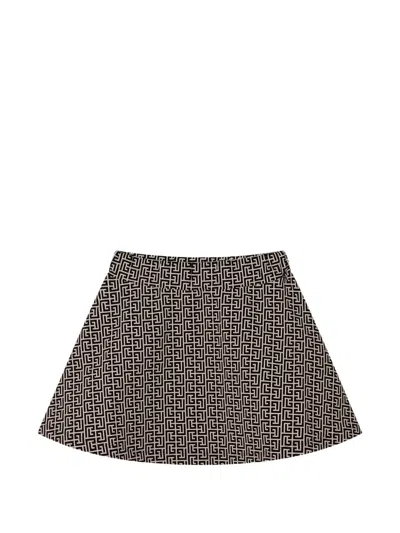 Balmain Kids' Monogram-print A-line Skirt In 中性色