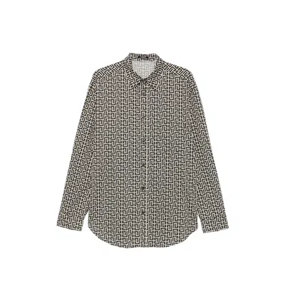 Balmain Monogram-print Button-down Shirt In Black