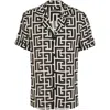 Balmain Monogram Printed Short-sleeved Shirt In Black