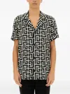 Balmain Monogram Printed Short-sleeved Shirt In Black