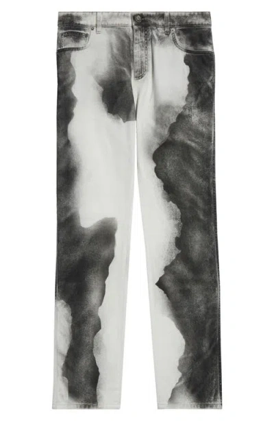 Balmain Moon Print Straight Leg Jeans In White/black