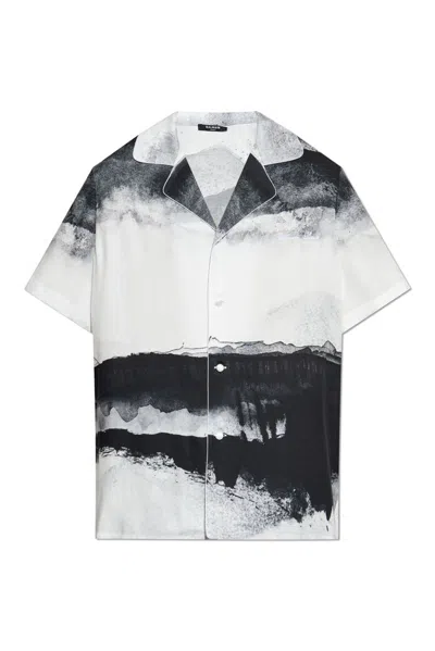 Balmain Moon Camp-collar Logo-embroidered Printed Twill Shirt In Multi