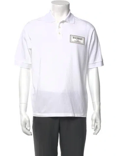 Pre-owned Balmain Mother Of Pearl Collar Polo Shirt In White