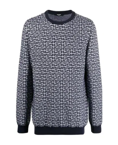 BALMAIN MOTIF-PRINT LONG-SLEEVE JUMPER