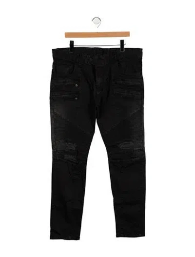 Pre-owned Balmain Moto Jeans In Black