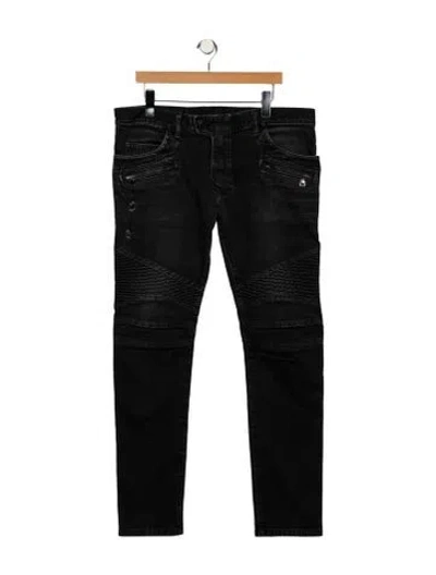 Pre-owned Balmain Moto Jeans In Black
