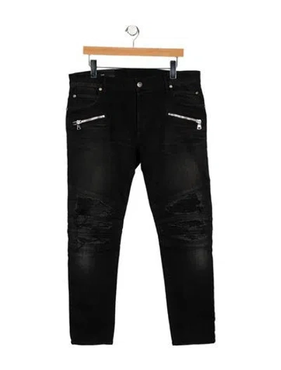 Pre-owned Balmain Moto Jeans In Black