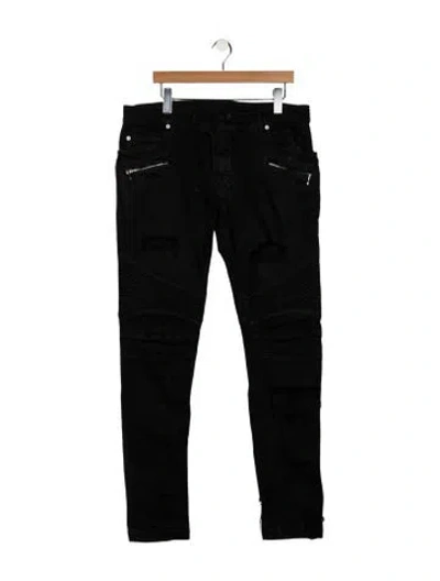 Pre-owned Balmain Moto Jeans In Black