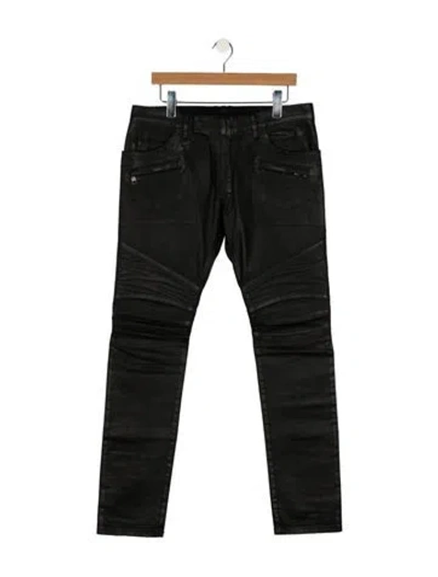 Pre-owned Balmain Moto Jeans In Black