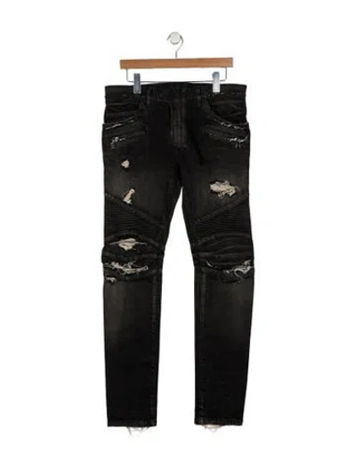 Pre-owned Balmain Moto Jeans In Black