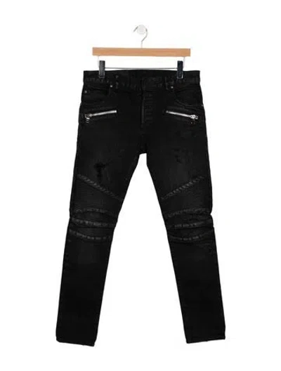 Pre-owned Balmain Moto Jeans In Black