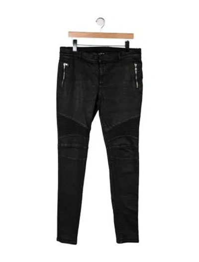Pre-owned Balmain Moto Jeans In Black