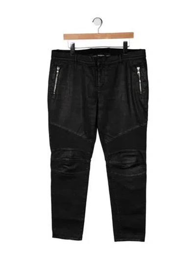 Pre-owned Balmain Moto Jeans In Black