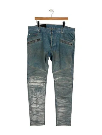 Pre-owned Balmain Moto Jeans In Blue