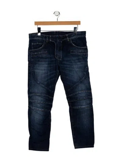 Pre-owned Balmain Moto Jeans In Blue