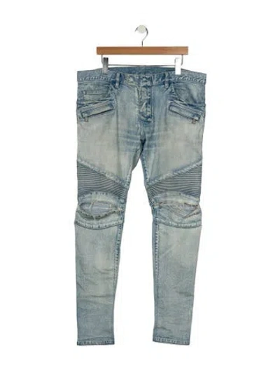 Pre-owned Balmain Moto Jeans In Blue