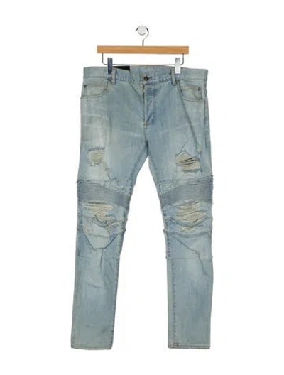 Pre-owned Balmain Moto Jeans In Blue