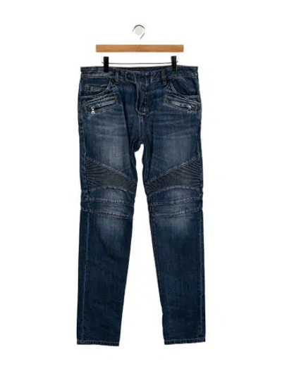 Pre-owned Balmain Moto Jeans In Blue