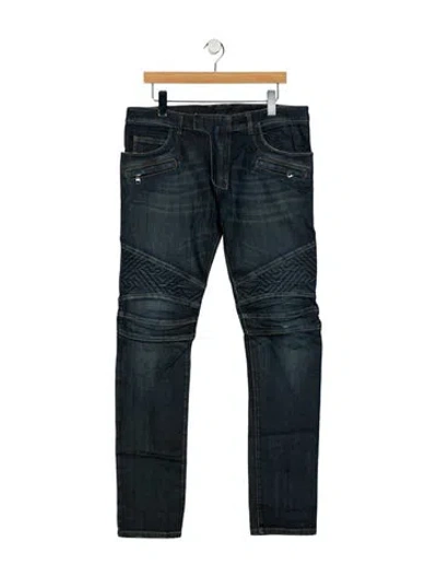 Pre-owned Balmain Moto Jeans In Blue