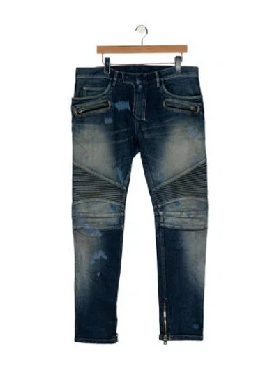 Pre-owned Balmain Moto Jeans In Blue