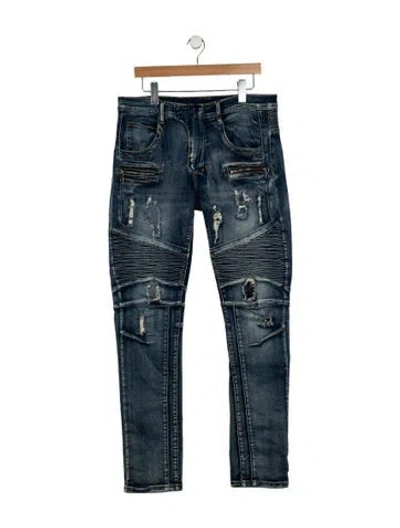 Pre-owned Balmain Moto Jeans In Blue