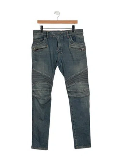 Pre-owned Balmain Moto Jeans In Blue