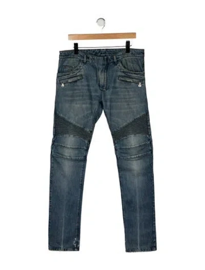 Pre-owned Balmain Moto Jeans In Blue