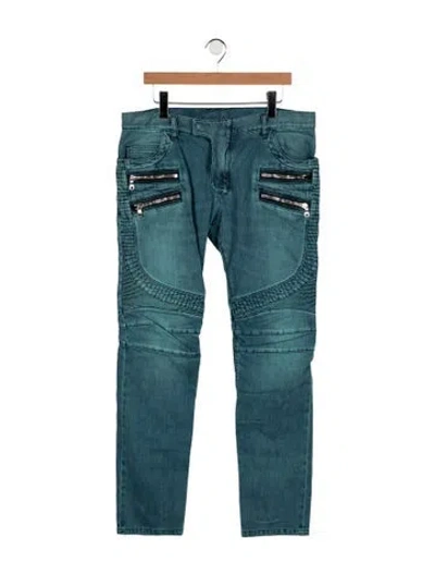 Pre-owned Balmain Moto Jeans In Blue