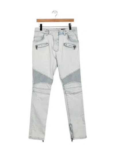 Pre-owned Balmain Moto Jeans In Blue