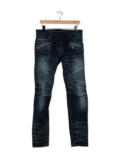 Pre-owned Balmain Moto Jeans In Blue