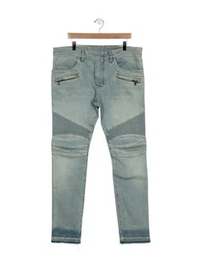 Pre-owned Balmain Moto Jeans In Blue