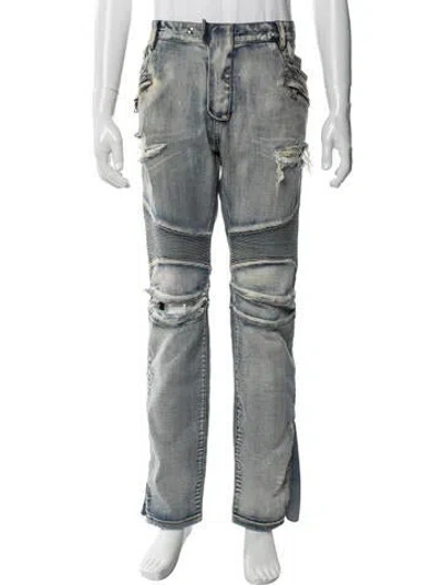 Pre-owned Balmain Moto Jeans In Blue