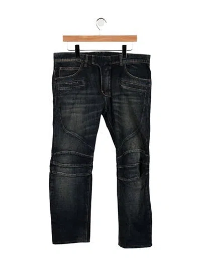 Pre-owned Balmain Moto Jeans In Blue