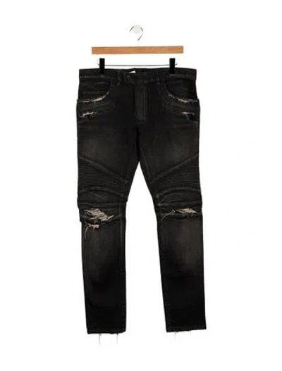 Pre-owned Balmain Moto Jeans In Gray