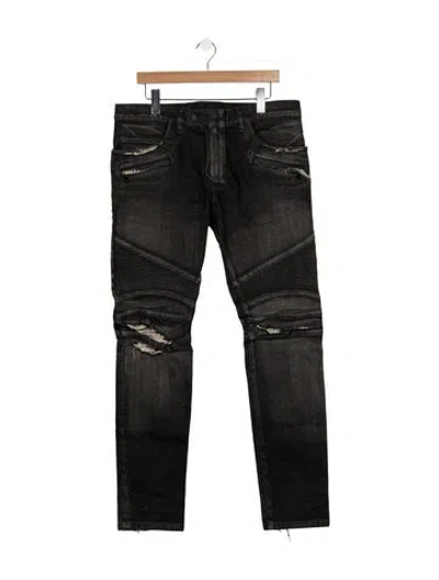 Pre-owned Balmain Moto Jeans In Gray