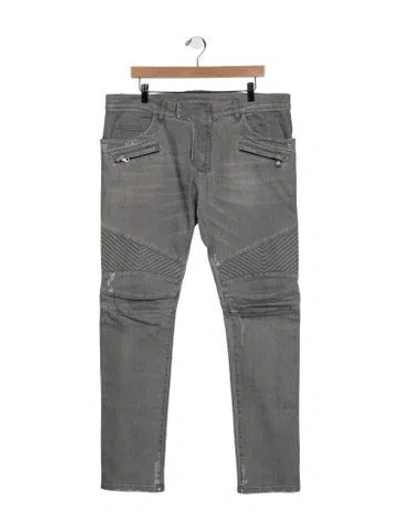 Pre-owned Balmain Moto Jeans In Gray