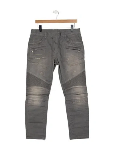 Pre-owned Balmain Moto Jeans In Gray